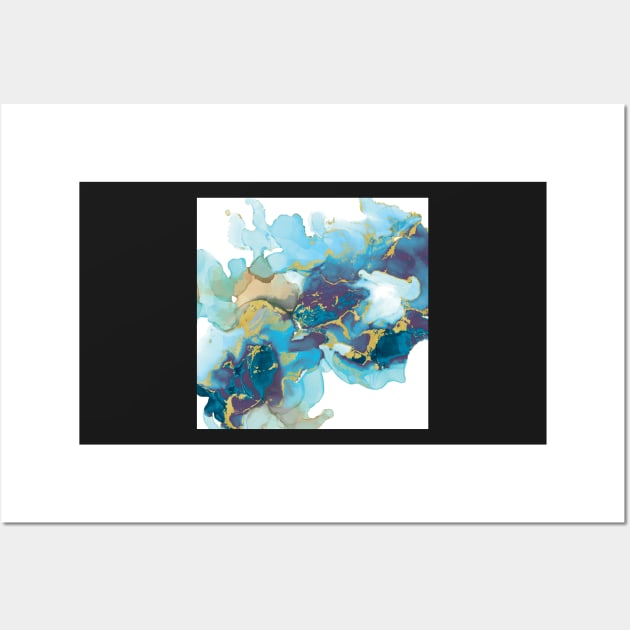 Blue and gold abstract alcohol ink art print Wall Art by likapix